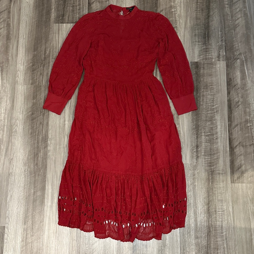 J. Crew Sheer A-Line Floral Eyelet Long Sleeve Dress - 4